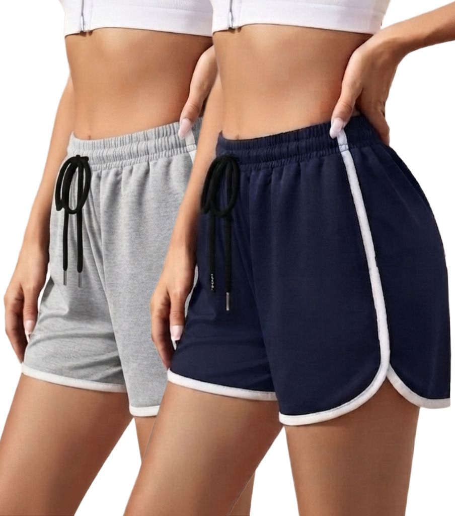 unfld Pack of 2 Solid Women Multicolor Gym Shorts, Running Shorts, Sports Shorts-picture-11
