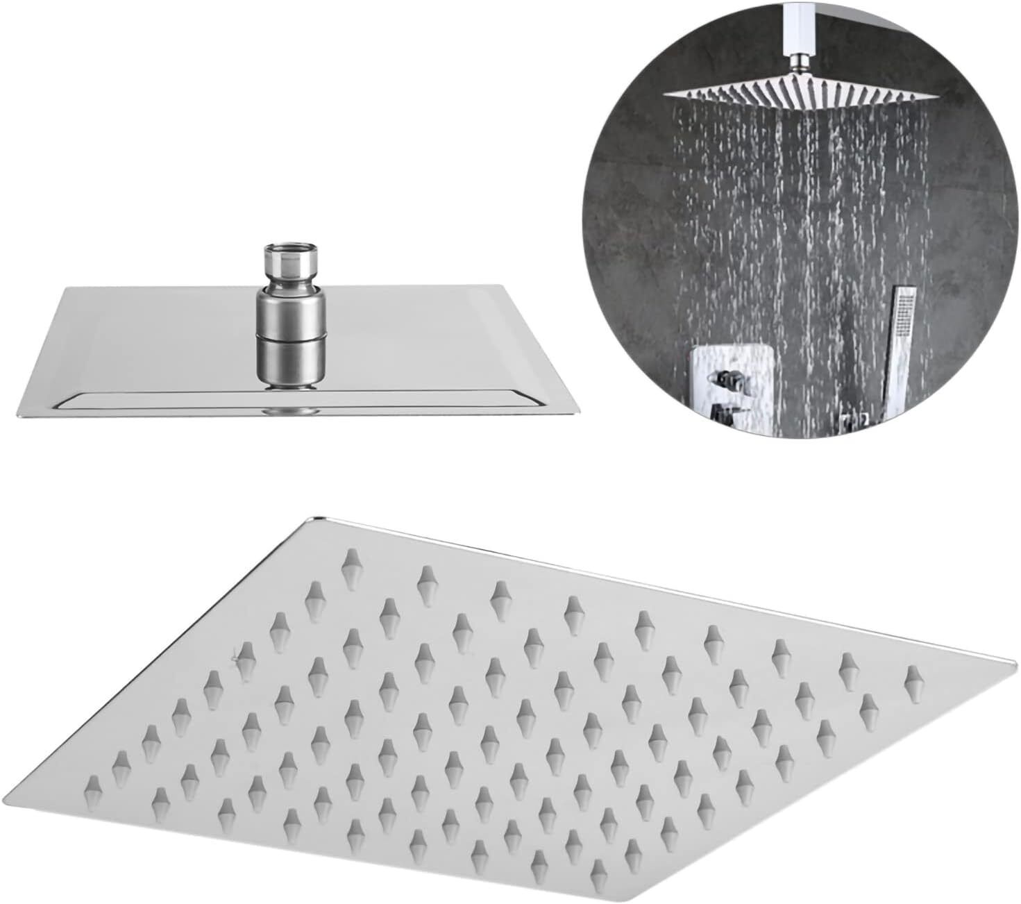 6X6 (6 inch) Stainless Steel Rain Shower Head without Arm (Silver) Fixed Mount-image-12
