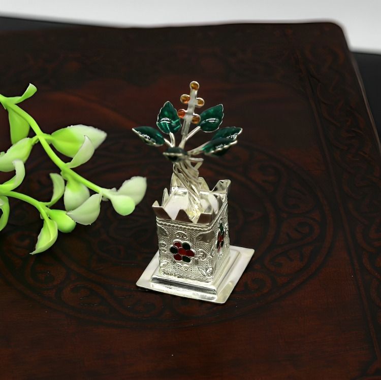 Sterling silver tulsi plant pure silver Decorative Showpiece - 4.9 cm-image-22
