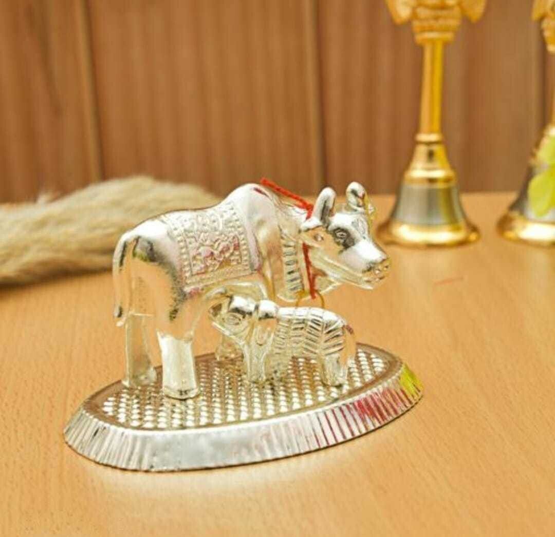 shv Decorative Showpiece Glossy Silver Kamdhenu Cow And Calf Set In Small Size Decorative Showpiece - 9.8 cm-picture-17