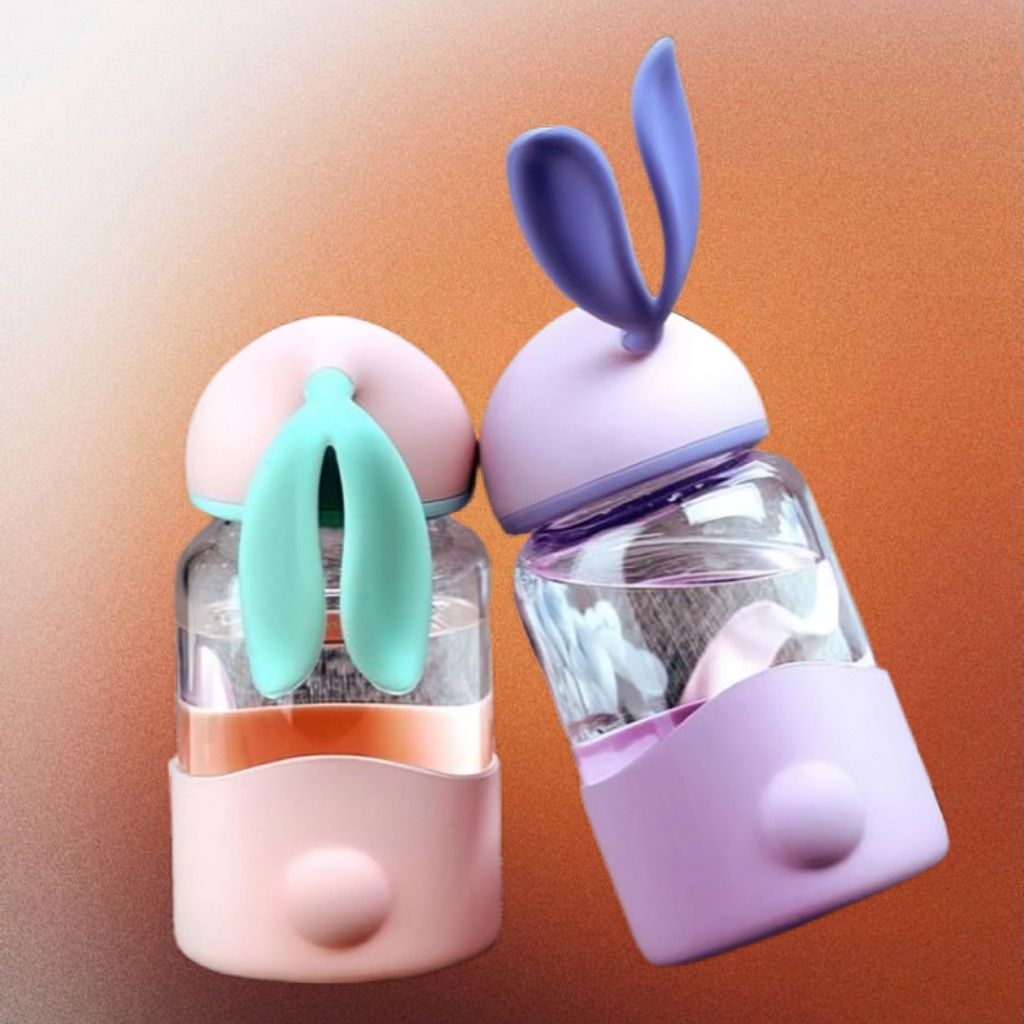 Rabbit Ear Glass Drinking Bottle with Food Grade Silicone Sleeve-image-37