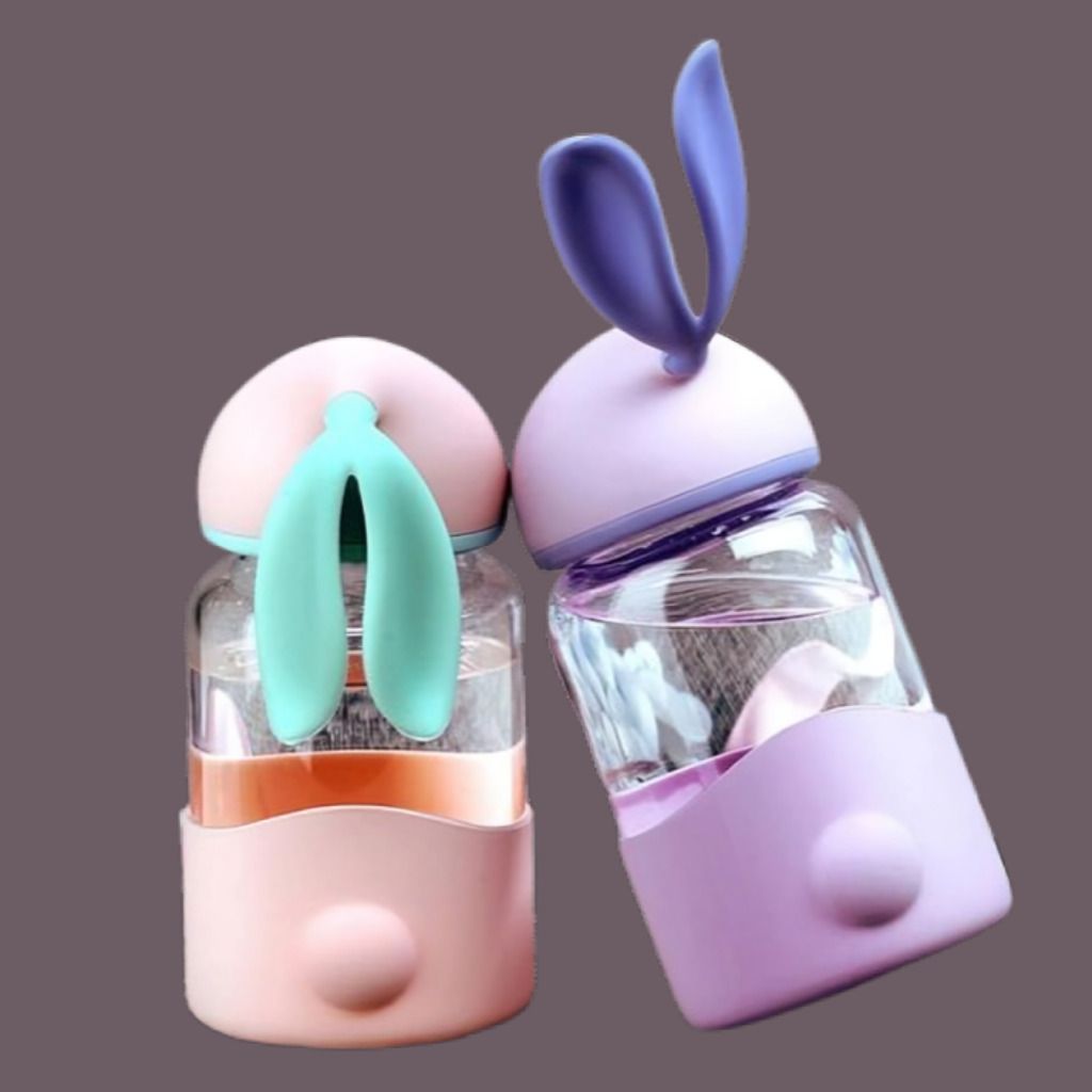 Adorable Rabbit Ear Glass Water Bottle for Kids School and Picnic-image-11