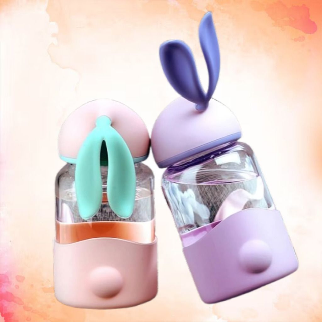Portable Cute Rabbit Ear Glass Bottle for Fitness and Outdoor Use-image-4