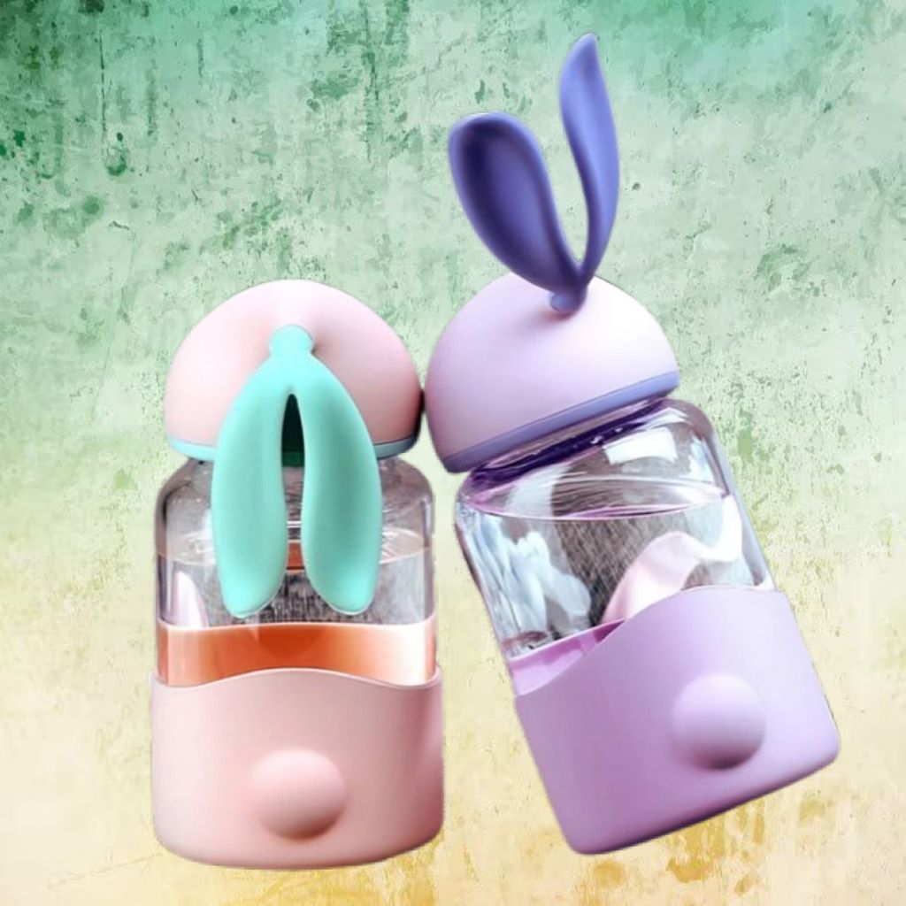 Elegant Glass Water Bottle with Bunny Ear Silicone Cap Design-image-2