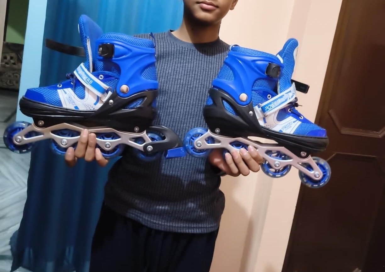 Kids Roller Skates with High Quality Wheels Blue In-line Kids Size 3C UK - 9C UK-image-37