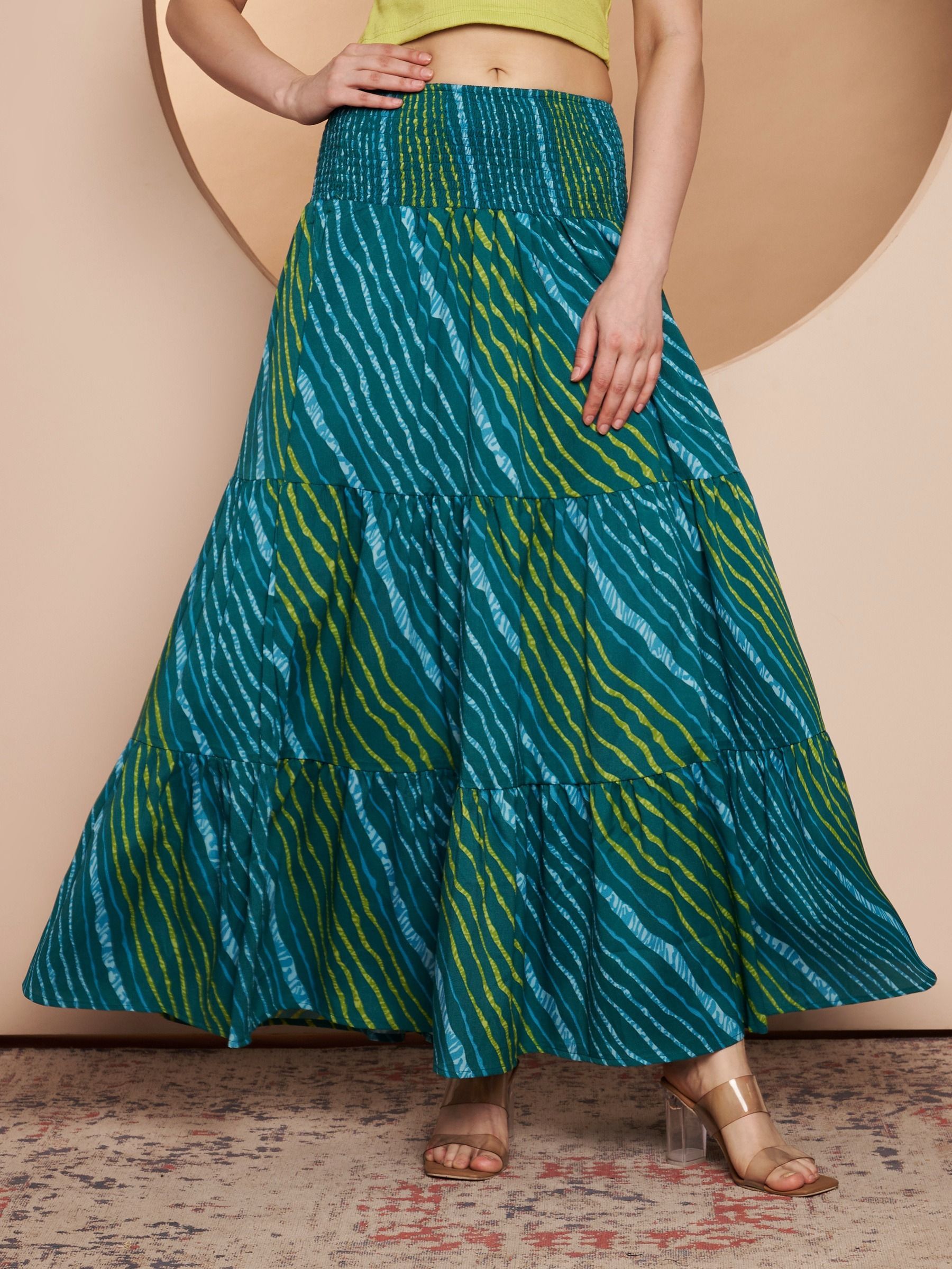 metronaut Women Printed Flared Green Skirt-picture-14