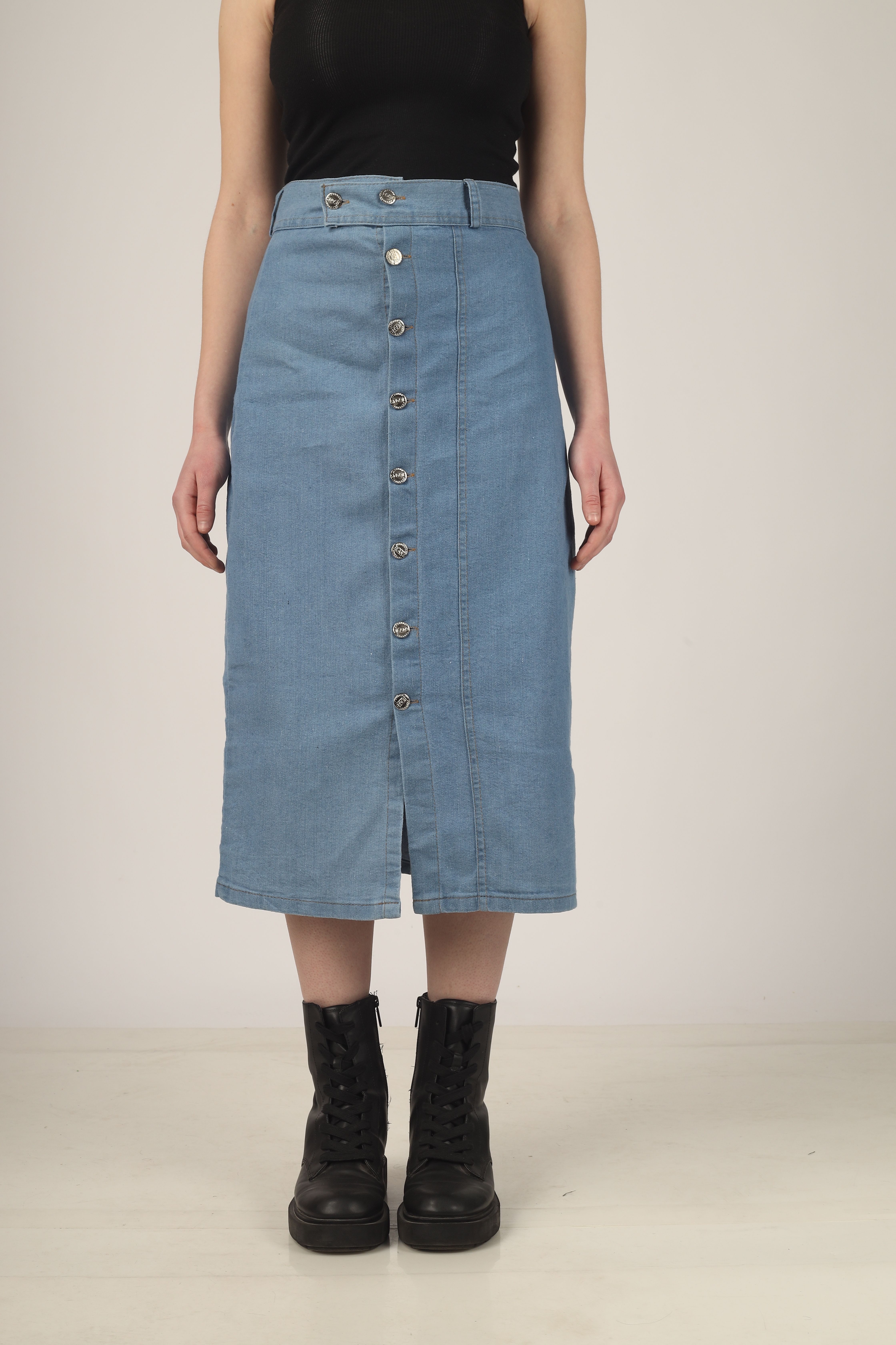 Women Solid A-line Light Blue Skirt-image-1