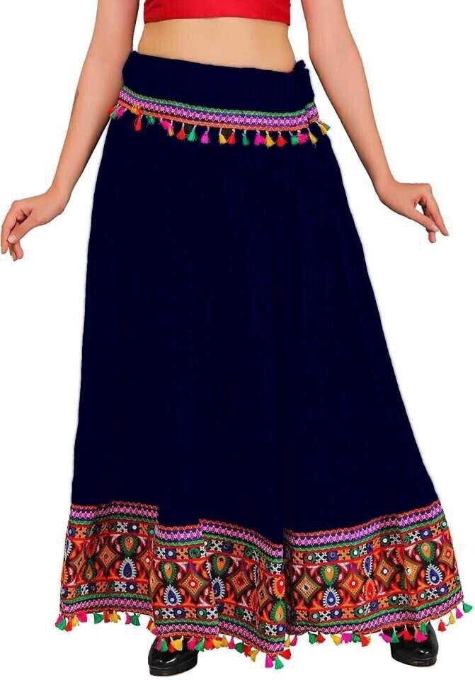 vikalps Women Embroidered Flared Dark Blue, Multicolor Skirt-picture-19