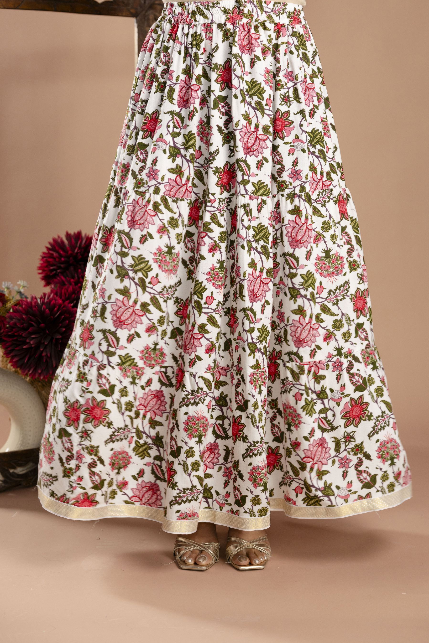 neepy Women Printed Tiered White Skirt-picture-14