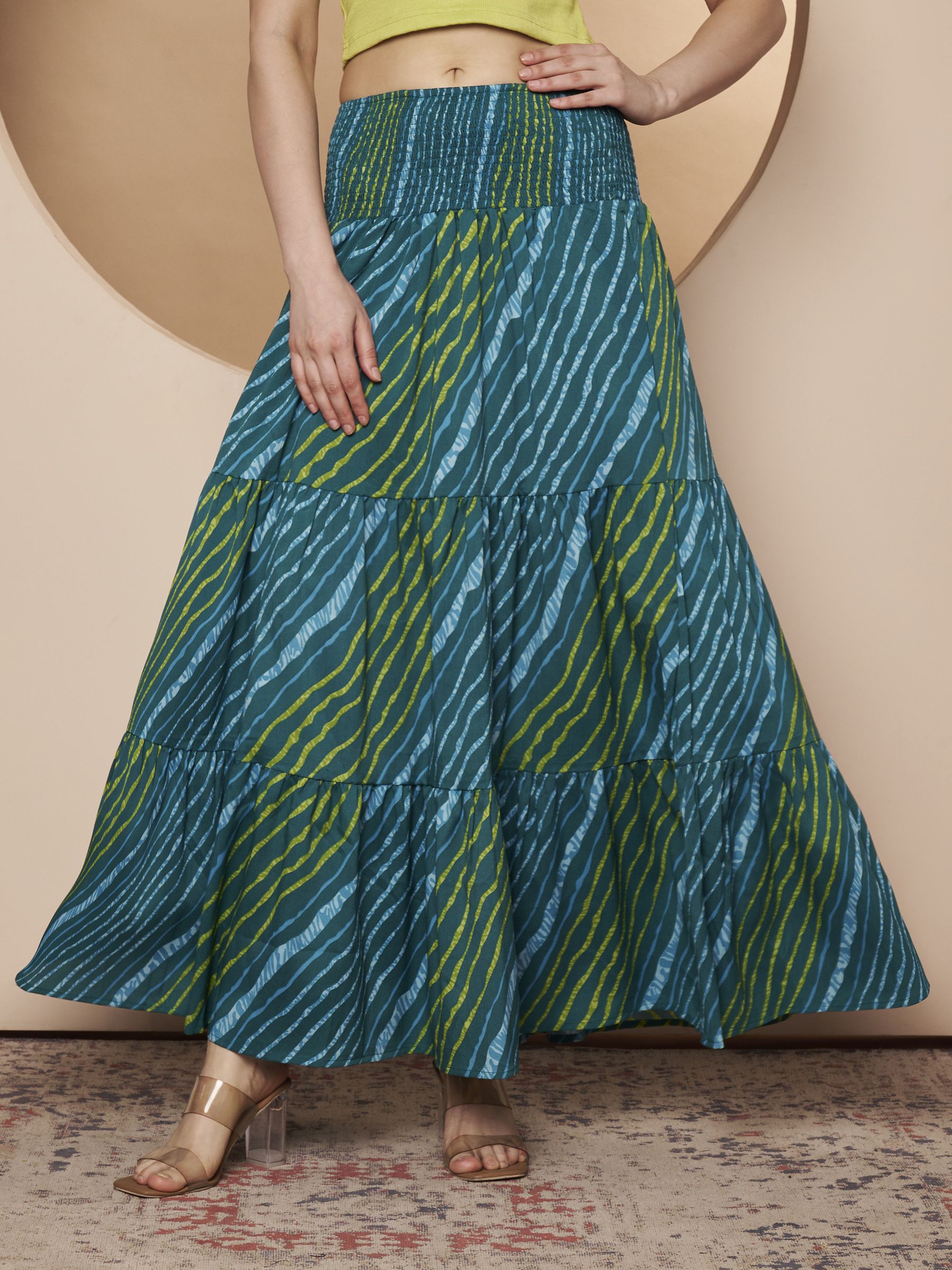 metronaut Women Printed Flared Green Skirt-picture-12