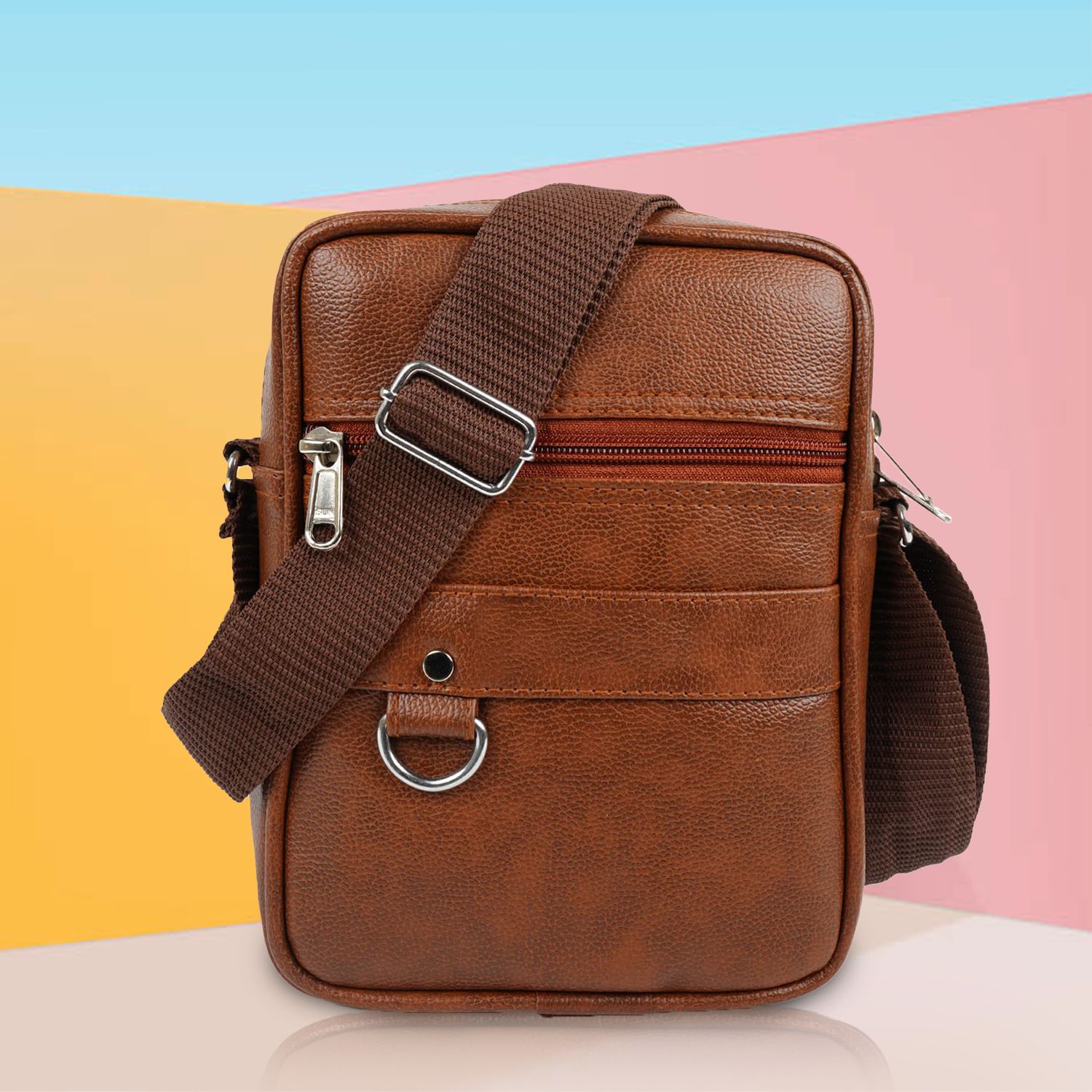 Men Tan Messenger Bag-image-15