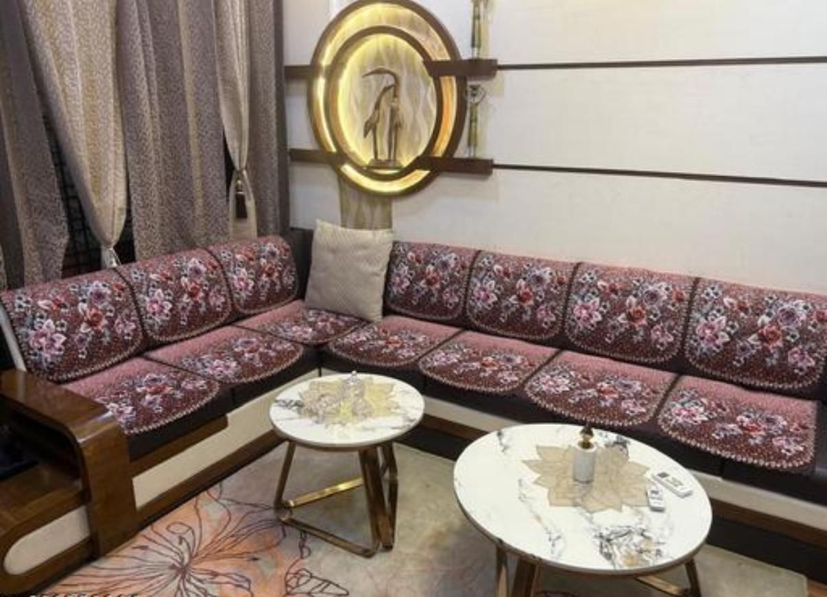 a.m.decor Velvet 4+3 Seater L-Shape Sofa Floral Cover-picture-36