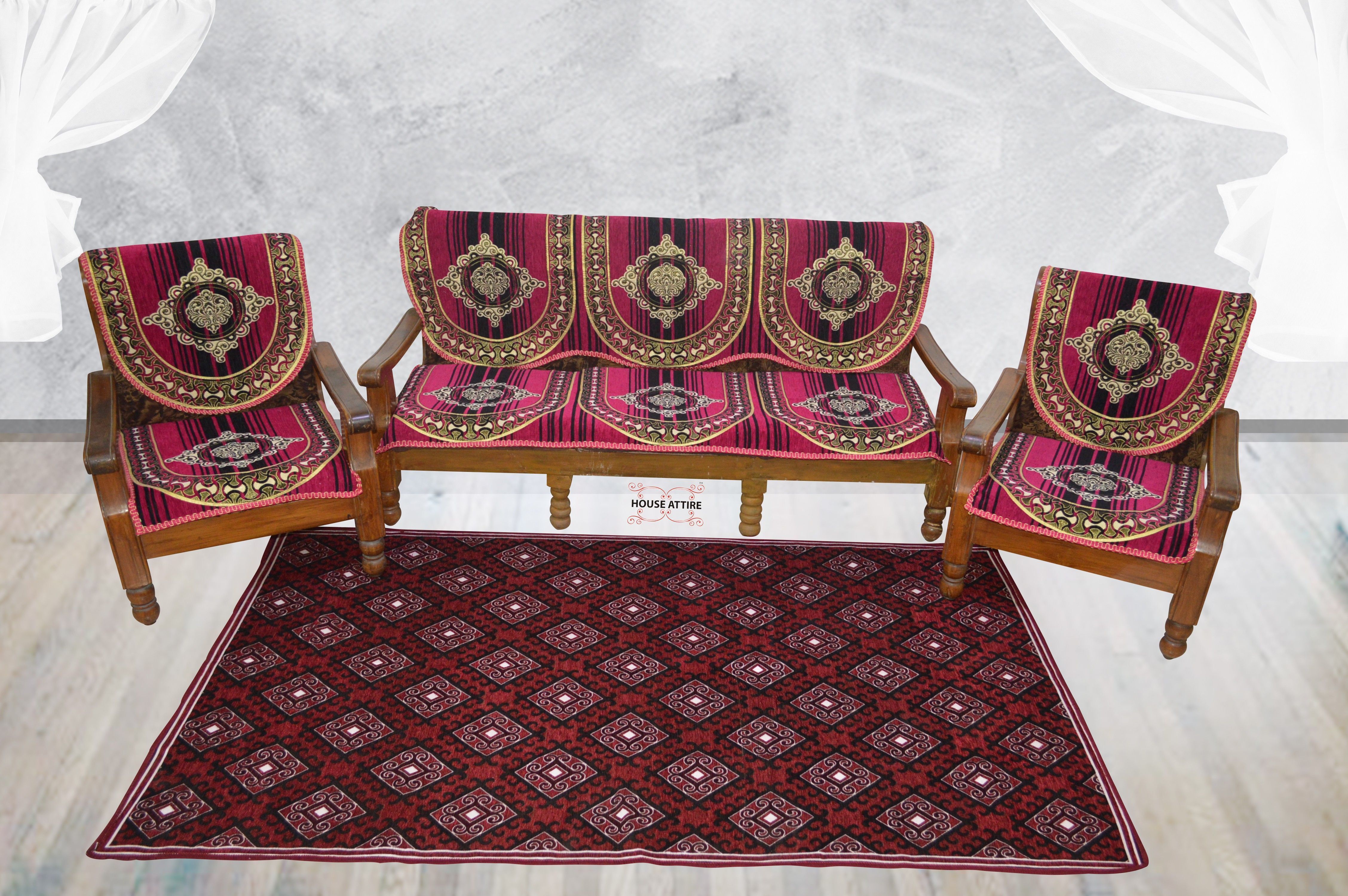 toica Chenille, Velvet 3+1+1 Seater Sofa Floral Cover-picture-13