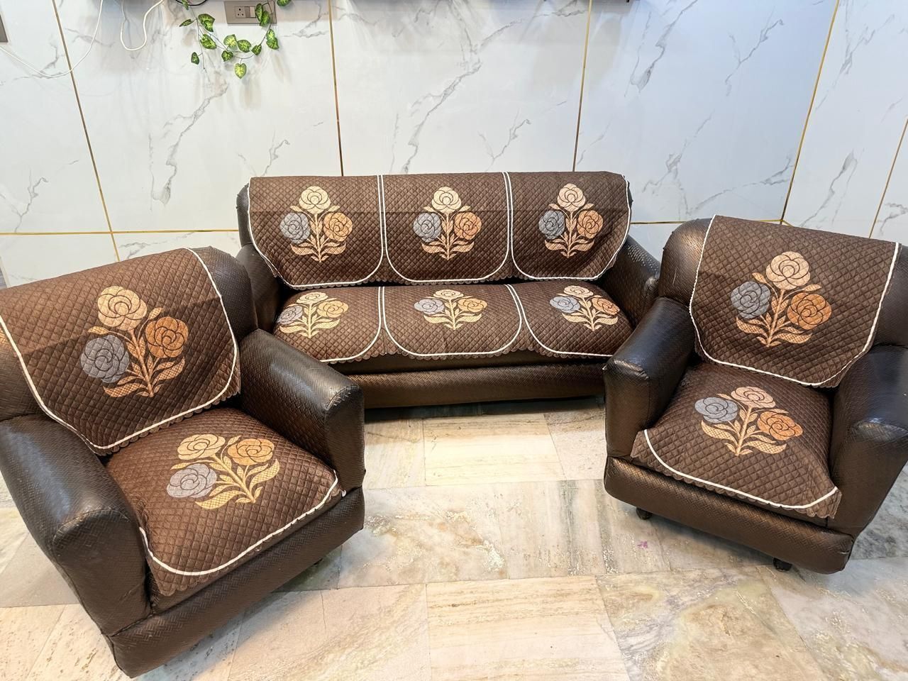 a.m.decor Velvet 3+1+1 Seater Sofa Floral Cover-picture-20