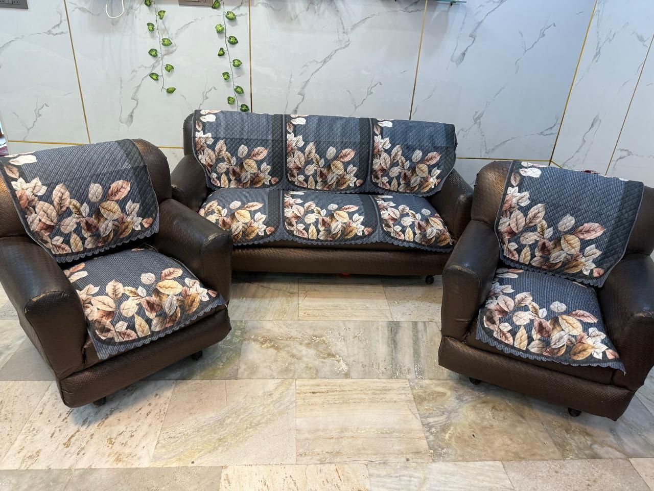 a.m.decor Velvet 3+1+1 Seater Sofa Floral Cover-picture-17