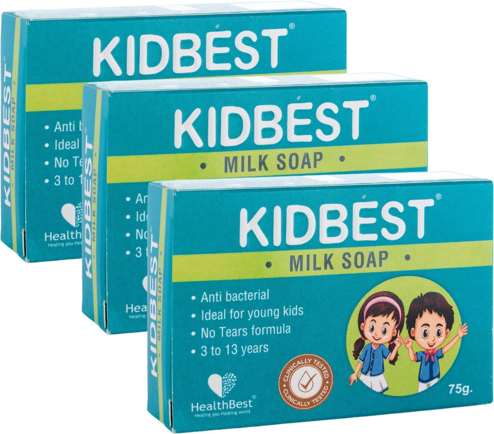 Kidbest Milk Soap for Kids | Anti-Bacterial | Normal Skin, Sensitive Skin & Dry Skin | Tear free | (Pack of 3)