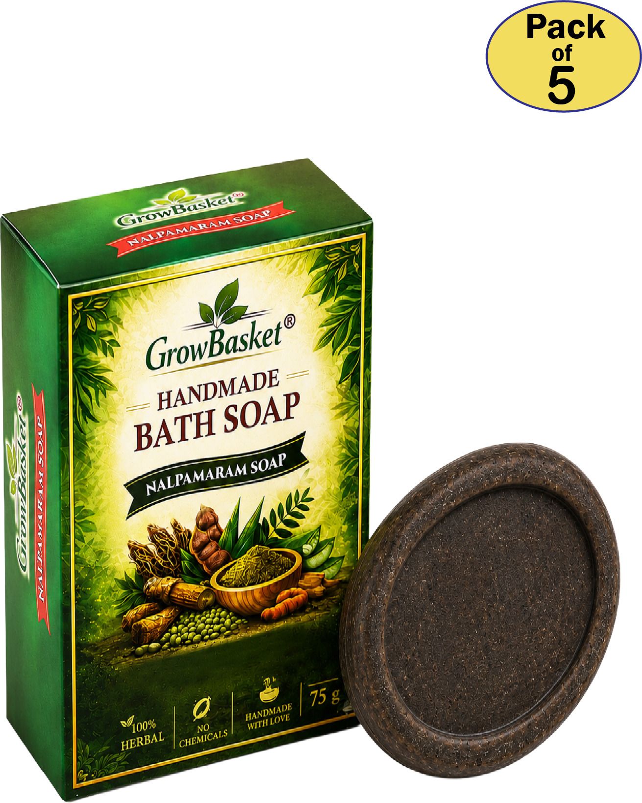 Kerala Herbal Nalpamaram Soap Handmade Bath Bar for Men and Women-image-2