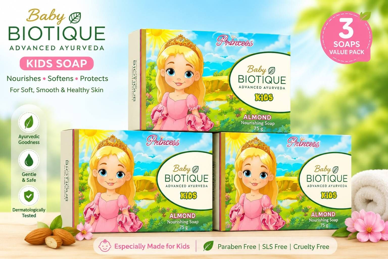 biotique Disney Princess Baby Almond Soap 75gm*3-picture-18