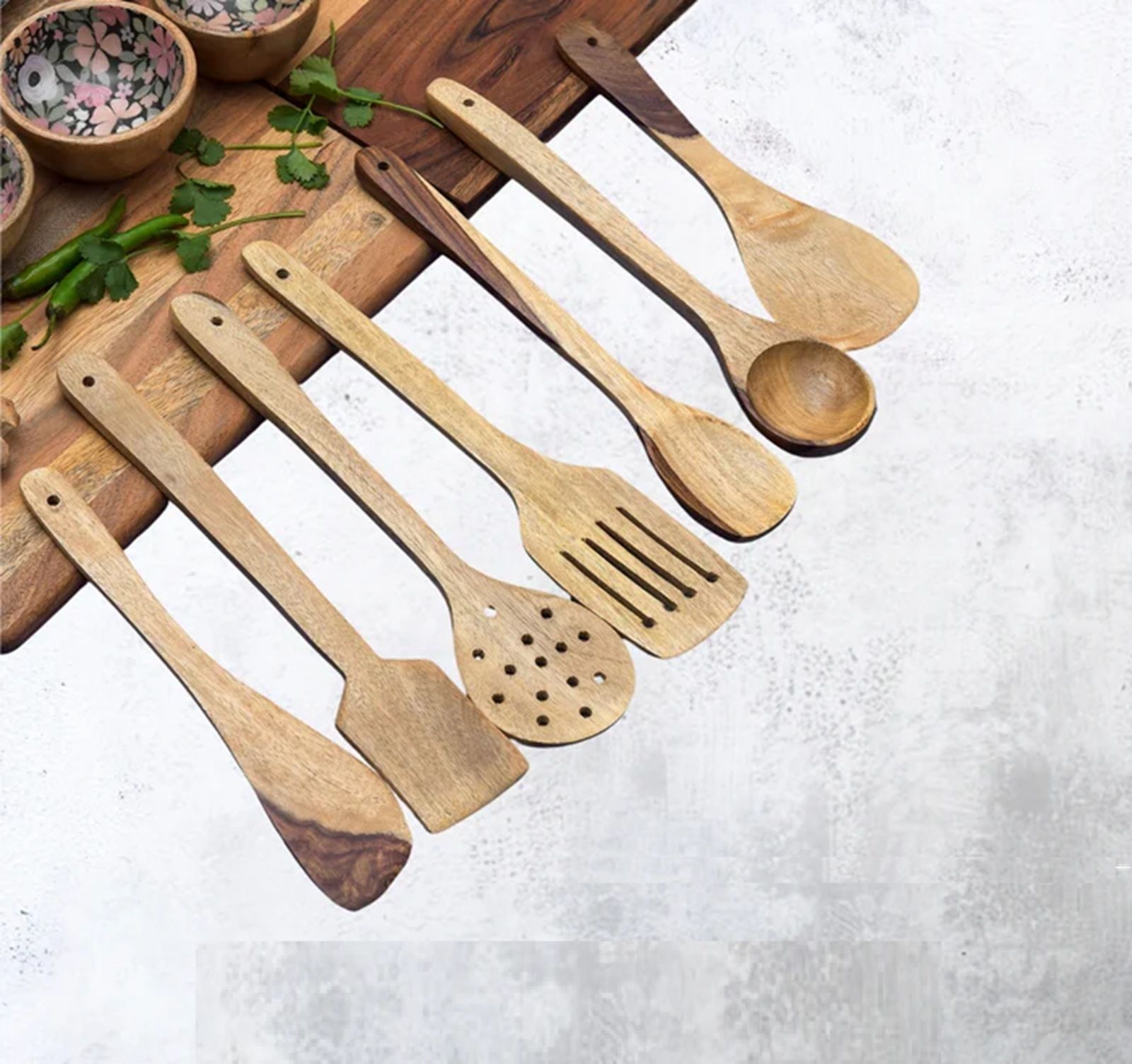 Wooden Spoon Set of 7 For Cooking Includes Frying Serving Spatula Spoon Serving Set-image-33