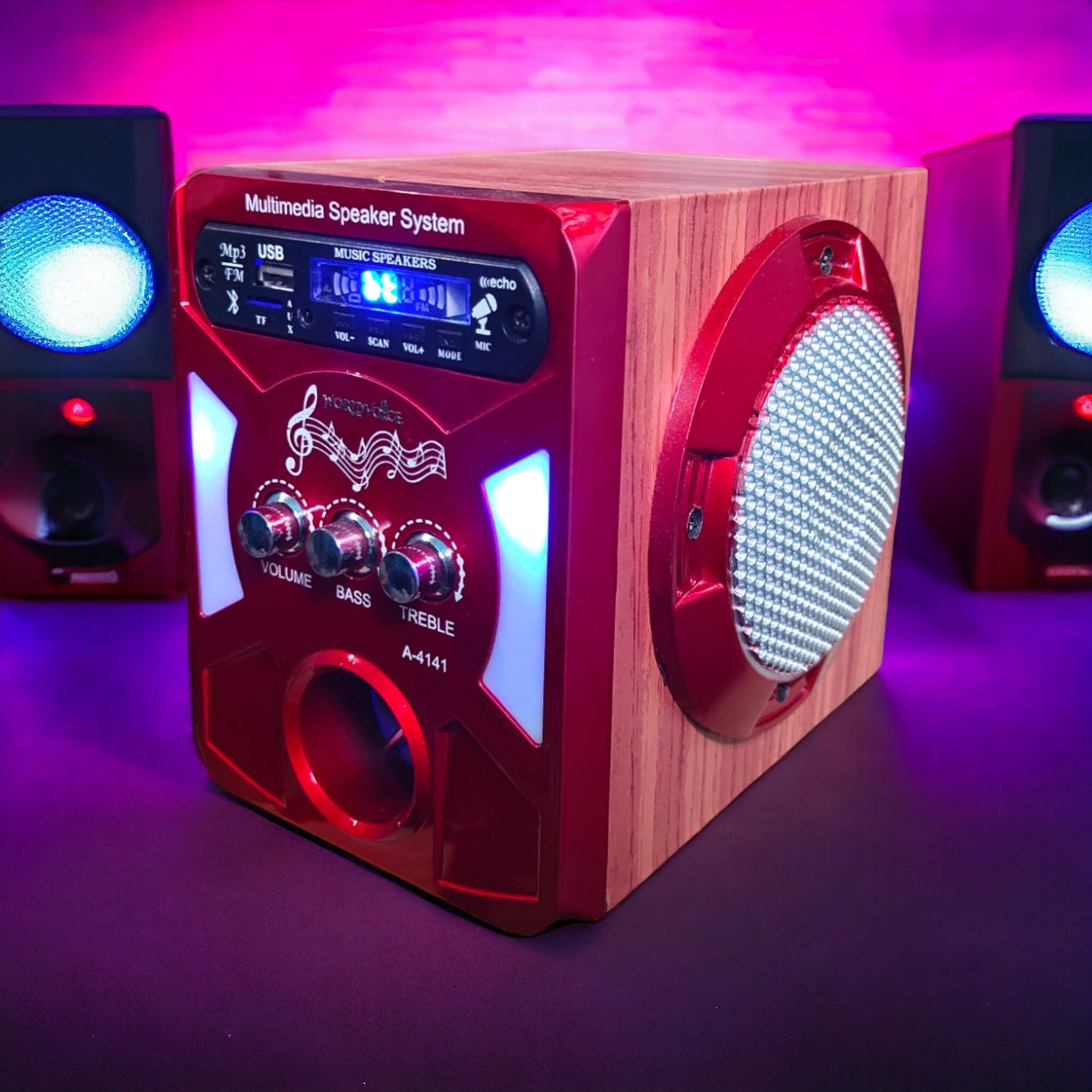 world voice Series 4141 RED DJ LED Woofer & ECHO MIC SYSTEM BT/FM/MP3/USB/SDCard/AUX 160 W Bluetooth Home Audio Speaker-picture-12