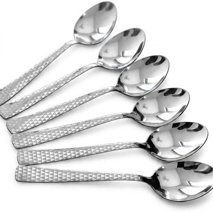 aarvenox Stainless Steel Tea Spoon Set with Textured Handle and Mirror Finish Design Stainless Steel Dessert Spoon Set-picture-47