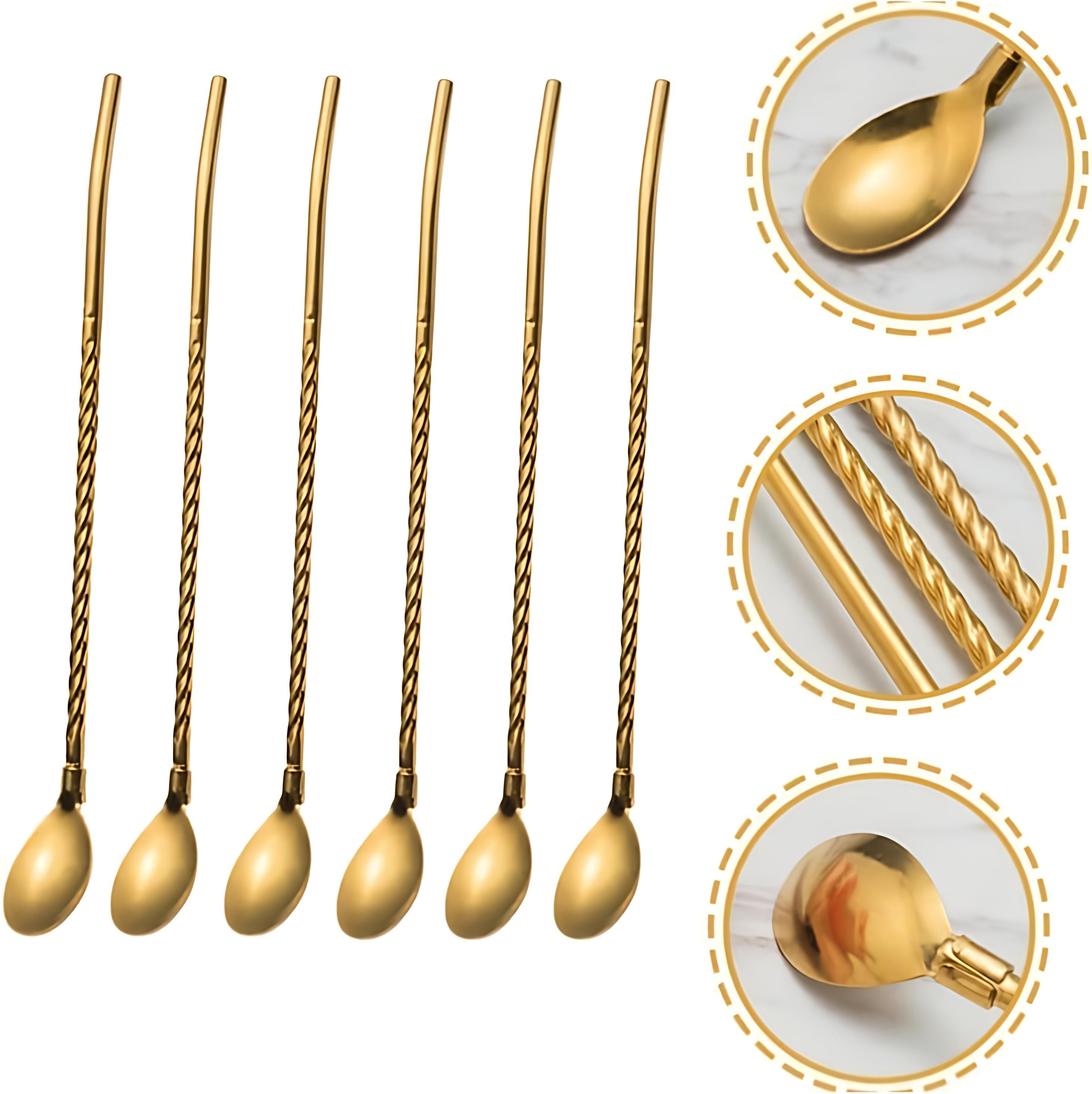 6 Pcs Stainless Steel 2-in-1 Straw Cum Spoons Long Straws for Ice Tea, Milkshake Steel Dessert Spoon Set