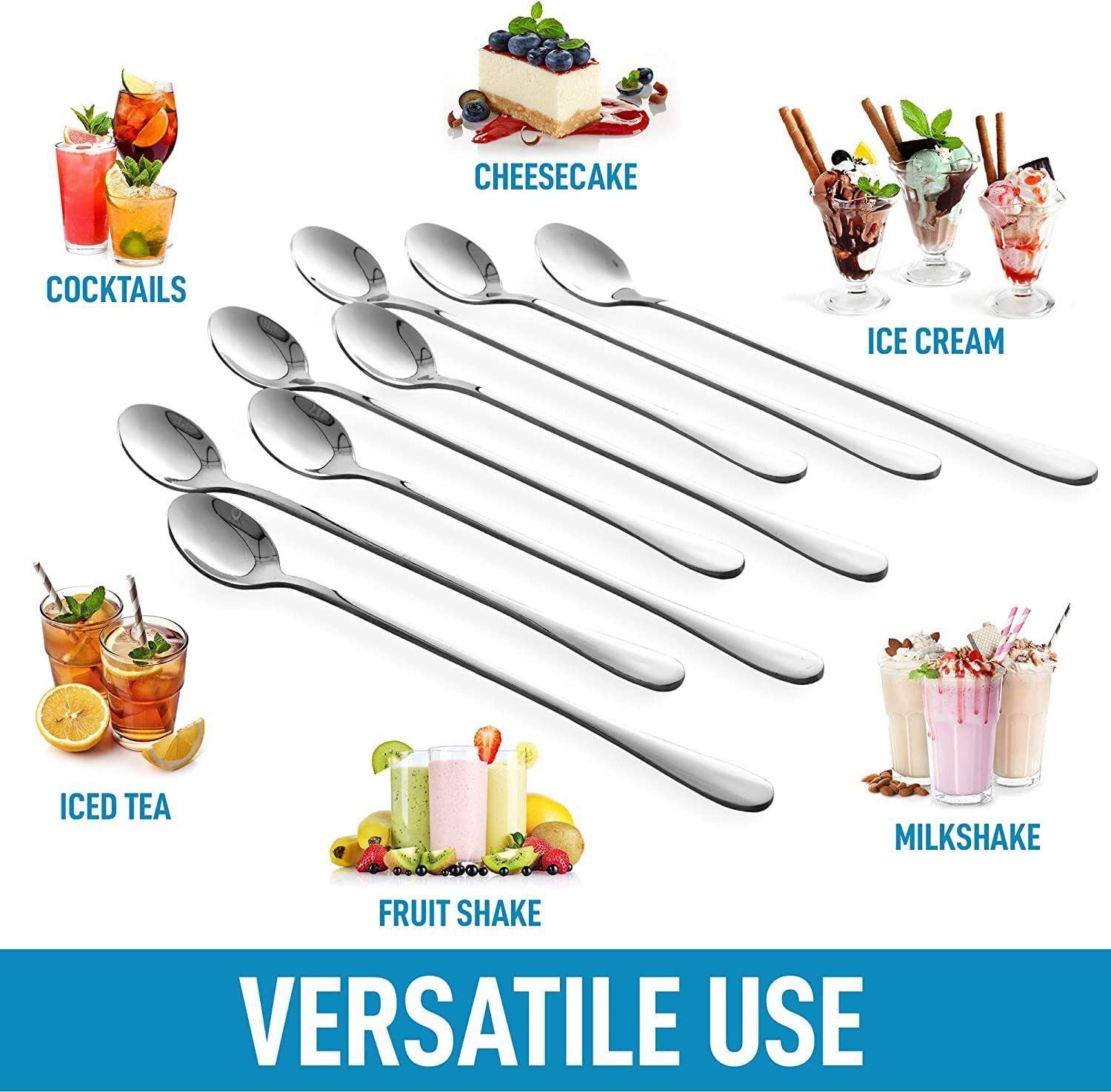 rasoighar Long Handle Spoon , Food Grade Stainless Steel (Pack of 8) Stainless Steel Measuring Spoon, Cream Spoon, Dessert Spoon, Ice Tea Spoon, Ice-cream Spoon Set-picture-10