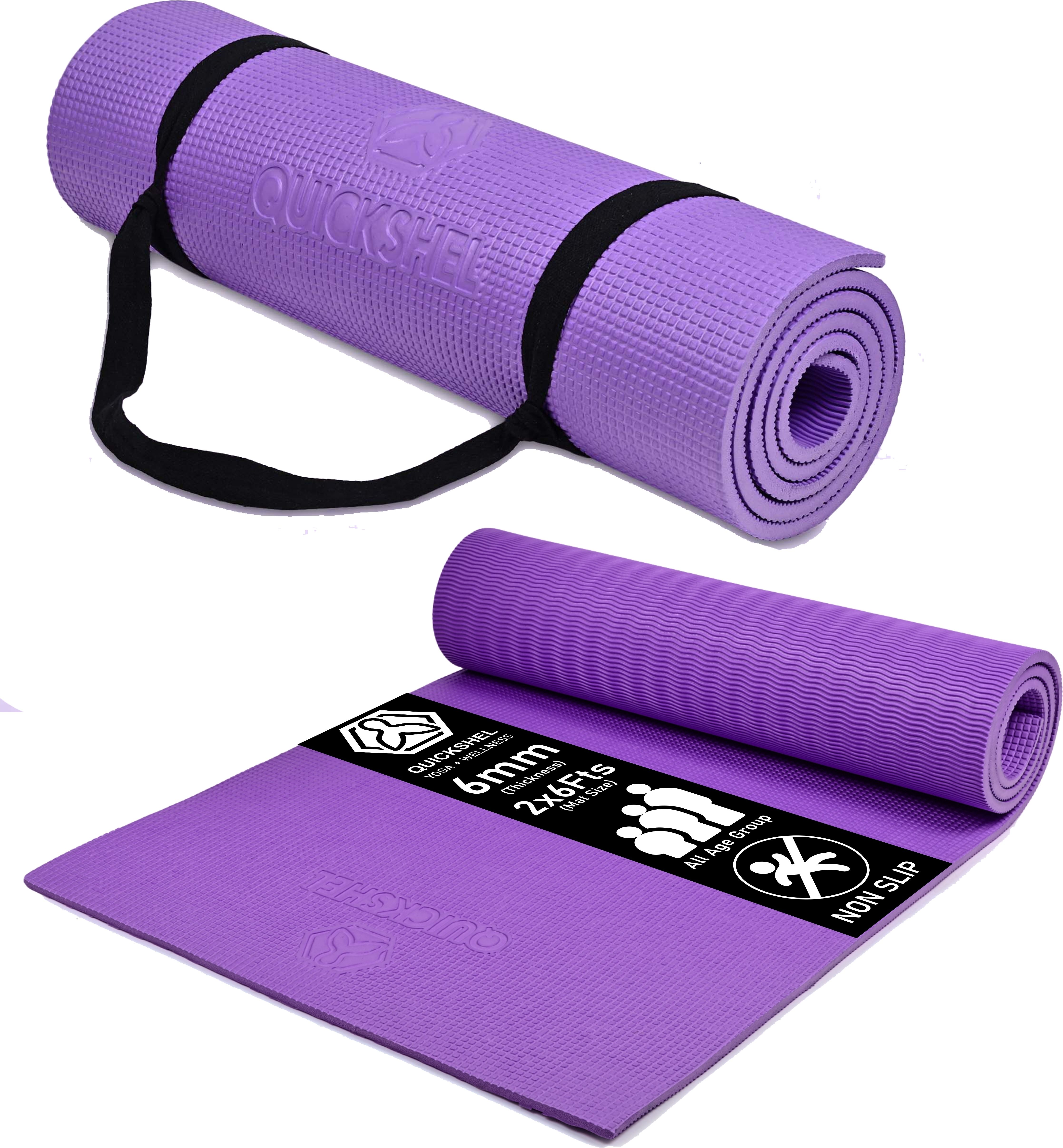6mm Thick EVA Anti Slip Home Gym Exercise Workout for Men Women Kids with Strap Purple 6 mm Yoga Mat