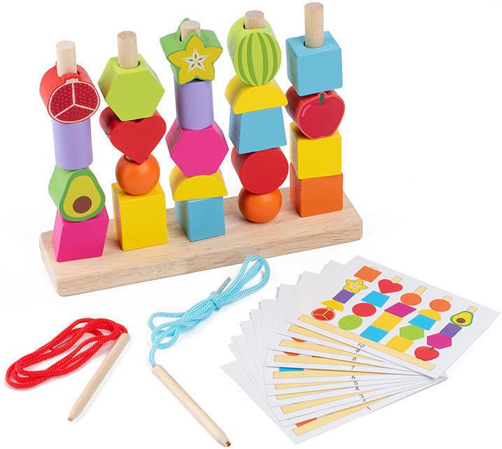 chutti toys Montessori 2-in-1 Beads Sequencing Toy Stacking, Lacing, Shape Matching for 2+-picture-33