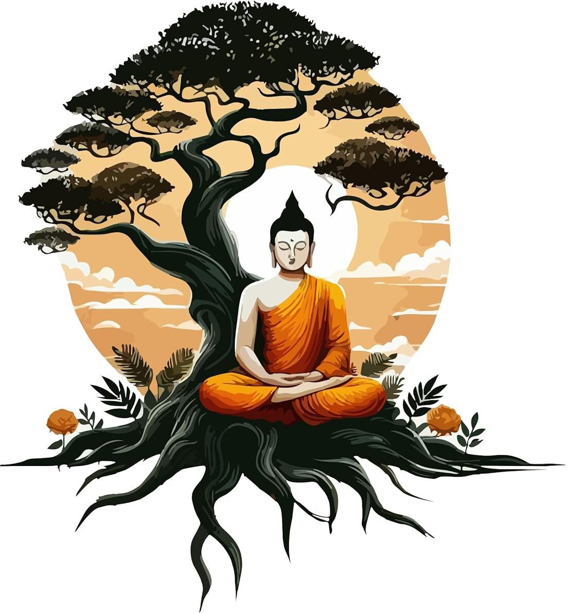 70 cm Beautiful Buddha Sitting under a Tree For Home Decoration Self Adhesive Sticker-image-40