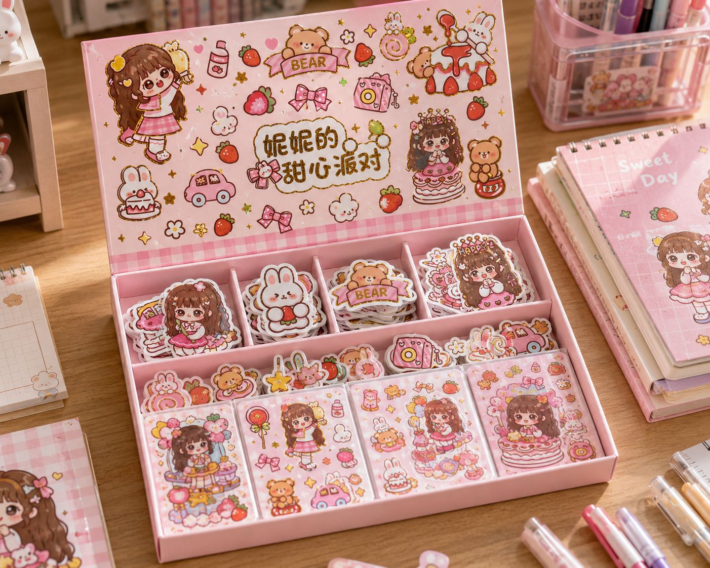7.3 inch Cartoon Girl, Bear & Bunny Decorative Stickers Self Adhesive Sticker-image-3
