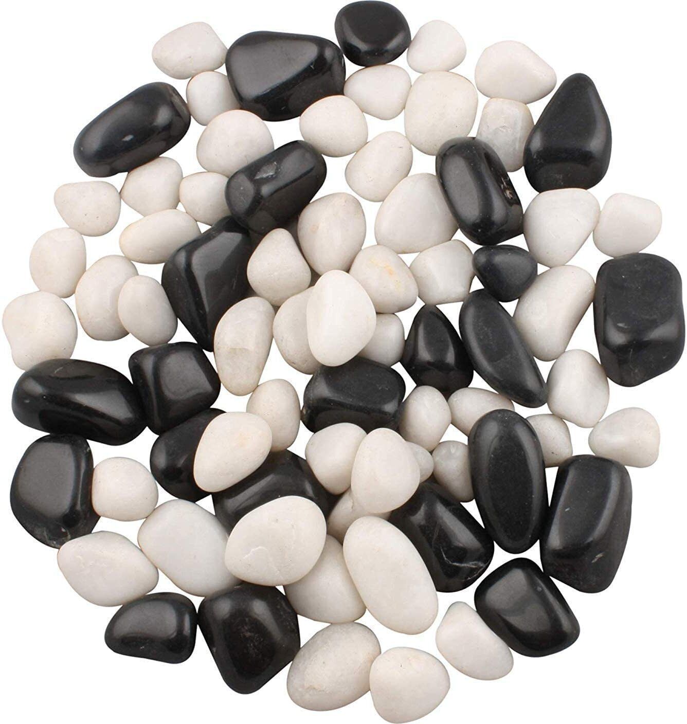 Polished Stone Pebbles For Plant Pots Vase Home Garden Decor- Black-White, 3.8Kg Polished, Regular Asymmetrical, Oval, Round Marble Stone-image-45