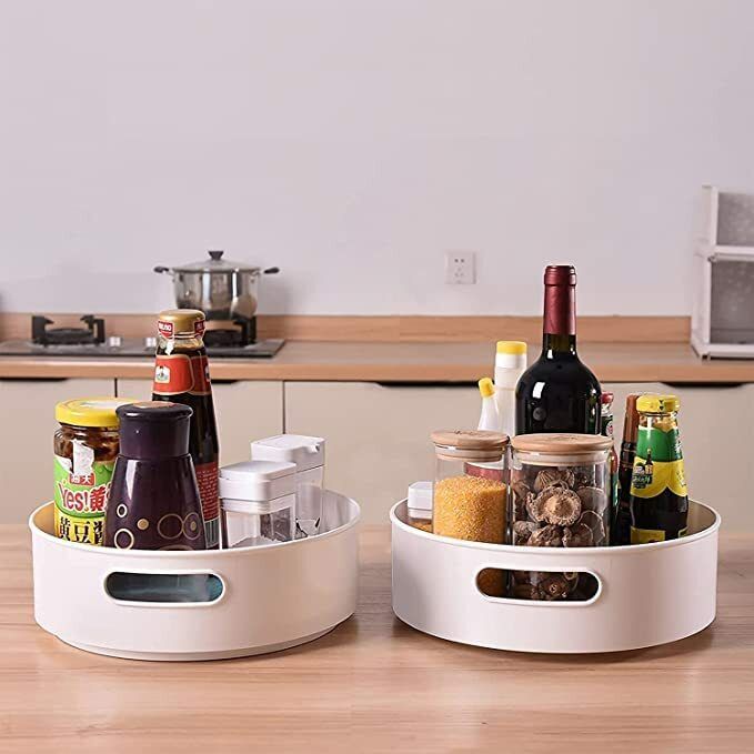 Fruits/Vegetables Kitchen Rack Combo Set off-White Purpose 360° Rotating Organizer Tray Kitchen Plastic-image-8