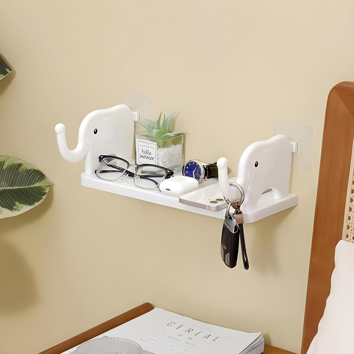 inotik Self Adhesive Floating Elephant Shape Shelves Wall Shelf for Kitchen Bathroom Plastic Wall Shelf-picture-14