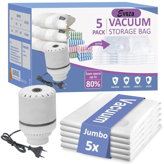 Jumbo 5x Vacuum Storage Bags with Electric Pump Travel Storage Vacuum Bags