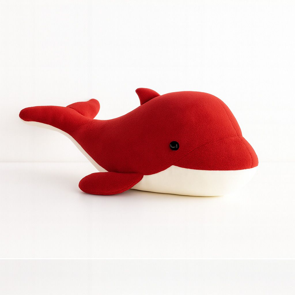 Plush Dolphin Soft Toy, Red and White, Decorative Stuffed Animal - 30 cm - 30 cm-image-4
