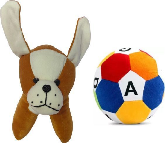 Stuffed Soft Toys plush Dog (25cm) & alphabet football(25cm) combo for kids - 25 cm-image-36