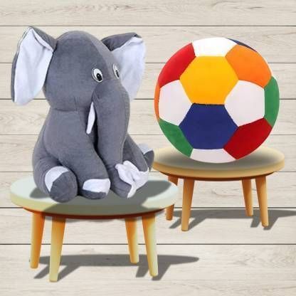 kpn New Combo pack of plush soft stuffed toys grey elephant & football - 30 cm-picture-28