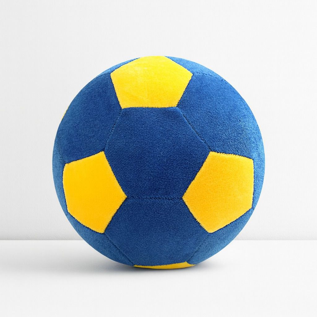 Soft Plush Soccer Ball, Blue and Yellow, Indoor Play Ball - 20 cm
