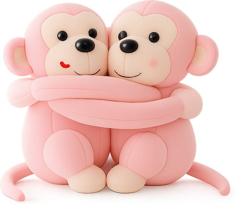 Cute Pink Hugging Monkey Soft Toy Pair for Kids & Girlfriend Gift - 30 cm-image-17