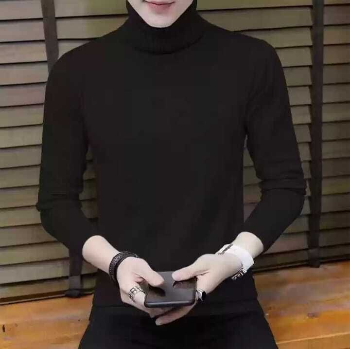 farccilu Men Solid High Neck Black Sweater-picture-12