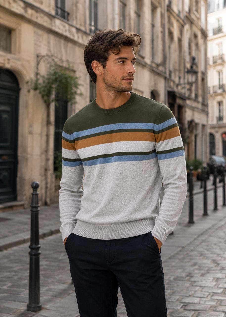 md by mathra dass Men Colorblock Crew Neck Multicolor Sweater-picture-15