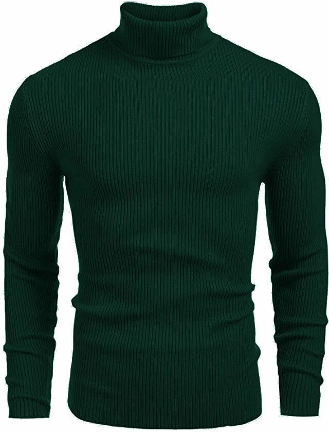 Men Solid High Neck Dark Green Sweater-image-22