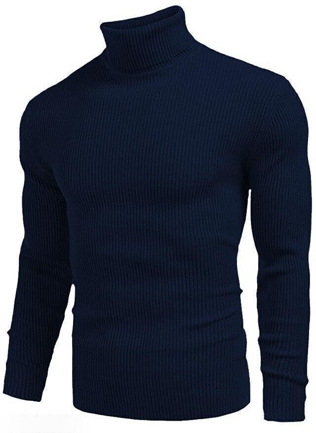 farccilu Men Solid High Neck Dark Blue Sweater-picture-11