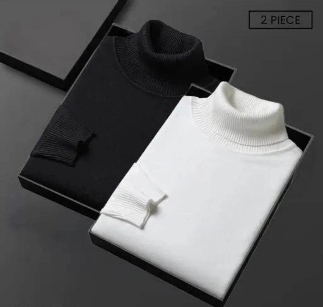 jalapeno Men Solid High Neck White, Black Sweater-picture-23