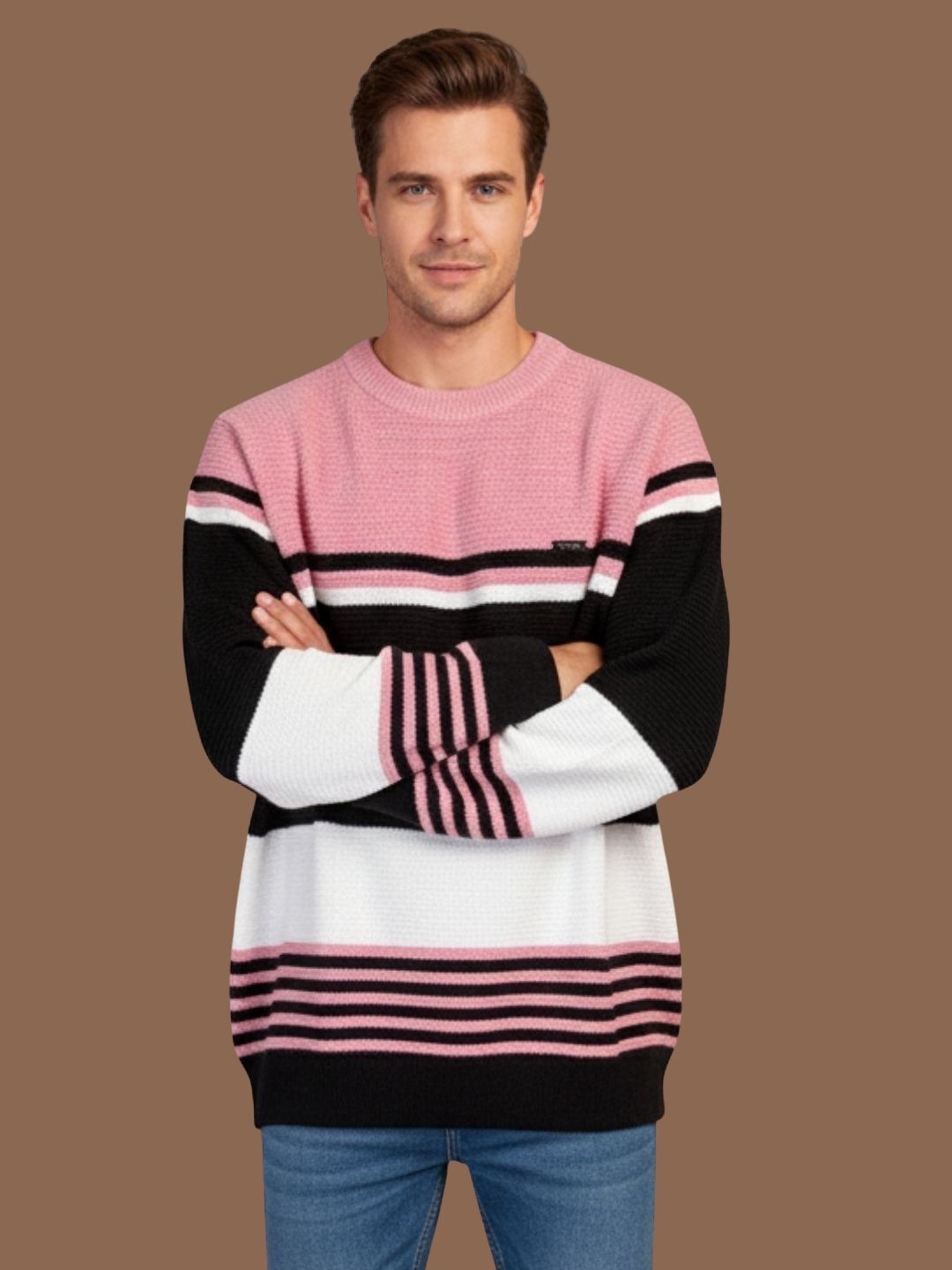 way to trendy Men Solid Round Neck Blue Sweater-picture-28