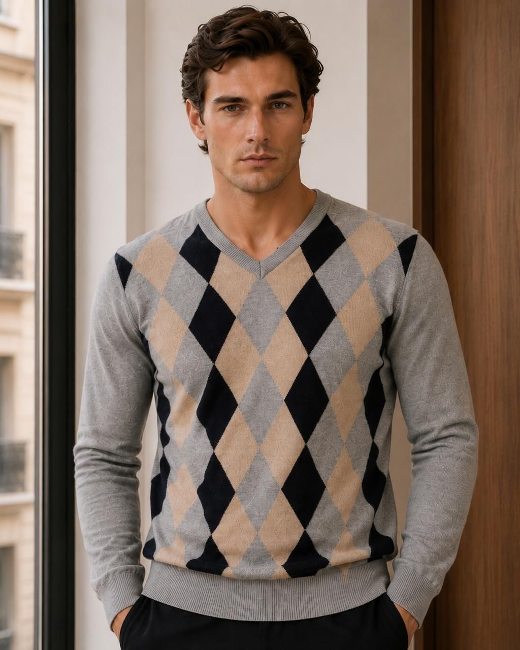 md by mathra dass Men Colorblock V Neck Multicolor Sweater-picture-17