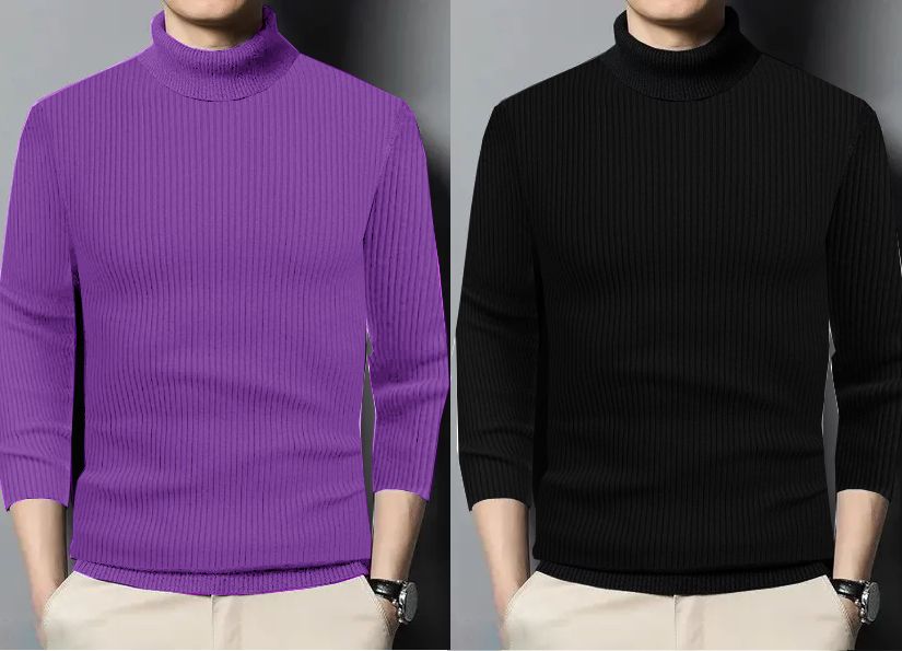 Men Striped High Neck Multicolor Sweater-image-10