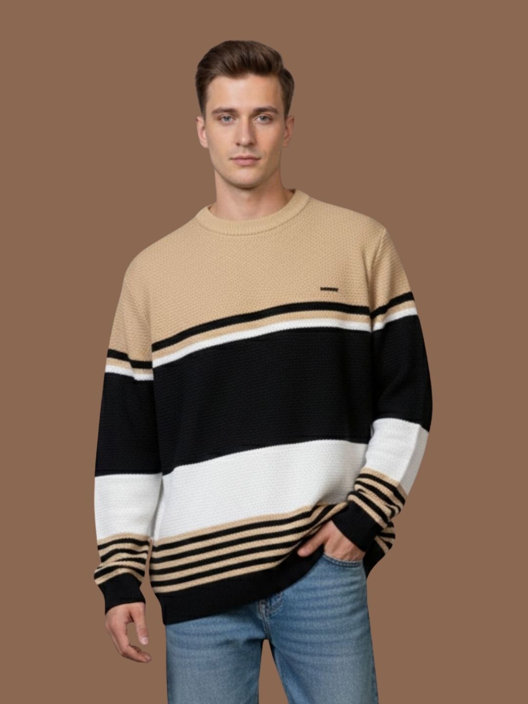 way to trendy Men Solid Round Neck Pink Sweater-picture-33