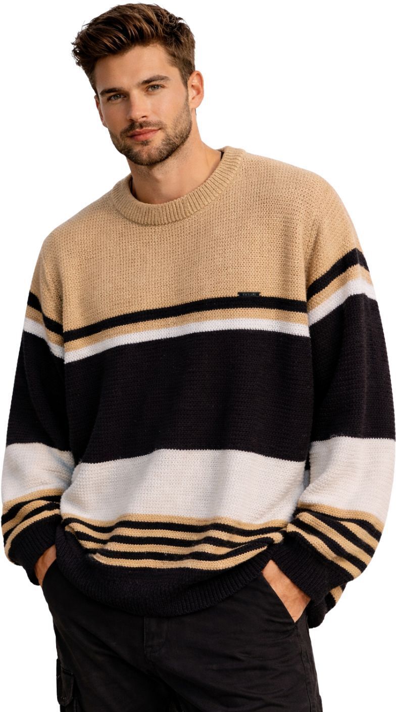 way to trendy Men Solid Round Neck Beige Sweater-picture-46